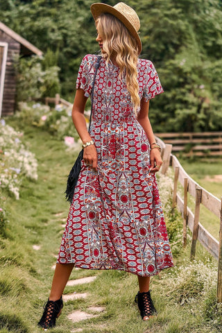 Bohemian Tie Back Flutter Sleeve Midi Dress