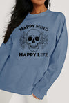 Simply Love Full Size HAPPY MIND HAPPY LIFE SKULL Graphic Sweatshirt