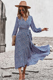 Floral Surplice Neck Long Sleeve Dress