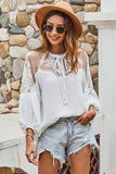 Embroidered Tie-Neck Puff Sleeve Blouse