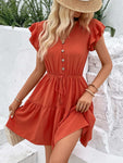 Tassel Tie V-Neck Flutter Sleeve Dress