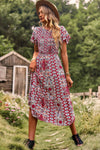 Bohemian Tie Back Flutter Sleeve Midi Dress