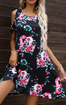 Floral Round Neck Cold-Shoulder Dress