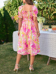 Floral Frill Trim Square Neck Dress