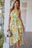 Floral Tie Belt Sleeveless Dress