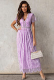 Classy Scalloped Trim Lace Plunge Maxi Dress