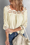 Crochet Openwork Three-Quarter Sleeve Blouse