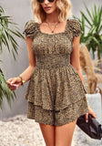 Printed Frill Trim Square Neck Romper