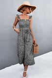 Ruffle Strap Smocked Belted Jumpsuit