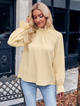 Ruffled Mock Neck Flounce Sleeve Blouse