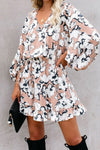 Floral Lantern Sleeves Tunic Dress