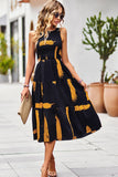 Printed Round Neck Slit Sleeveless Dress