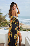 Printed Halter Neck One-Piece Swimsuit and Cover Up Swim Set