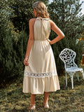 Grecian Neck Spliced Lace Midi Dress