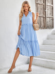 Tie Neck Frill Trim Sleeveless Dress
