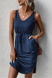 V-Neck Curved Hem Sleeveless Dress