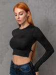 Round Neck Cropped Backless Tie Back Blouse