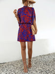 Tied Printed Mock Neck Mini Dress