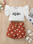 Girls Toddler Graphic Butterfly Sleeve Top and Polka Dot Shorts Set