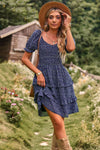 Smocked Sweetheart Neck Flounce Sleeve Mini Dress