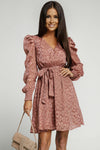 Leopard Belted Puff Sleeve V-Neck Dress