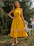 Grecian Neck Spliced Lace Midi Dress