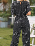 Polka Dot Surplice Neck Jumpsuit with Pockets