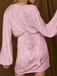 Sequin Surplice Tie Waist Mini Dress
