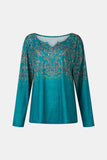 Printed Notched Long Sleeve T-Shirt