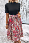 Printed Short Sleeve Belted Dress