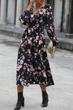 Floral Long Sleeve Surplice Neck Dress