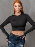Round Neck Cropped Backless Tie Back Blouse