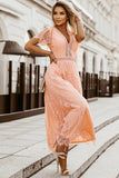 Classy Scalloped Trim Lace Plunge Maxi Dress