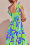 Floral Tie-Shoulder Smocked Midi Dress
