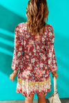 Floral V-Neck Button Detail Tiered Dress