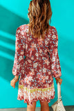 Floral V-Neck Button Detail Tiered Dress