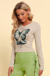 Butterfly Graphic Long Sleeve Cropped Top