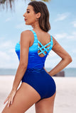 Full Size Tie-Dye Crisscross Back One-Piece Swimsuit