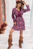 Bohemian V-Neck Long Sleeve Printed Mini Dress