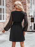 Tied Swiss Dot Long Sleeve Mini Dress