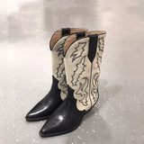 Embroidered Stitch Block Heel Cowboy Boots