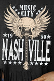 MUSIC CITY 1950 NASHVILLE Graphic Fringe Hem Tee