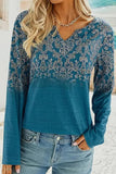 Printed Notched Long Sleeve T-Shirt