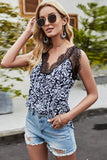 Leopard Spliced Lace Scalloped Tank