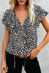 V-Neck Print Fluttering Blouse