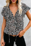 V-Neck Print Fluttering Blouse