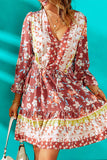 Floral V-Neck Button Detail Tiered Dress