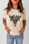 Chic Leopard Cow DTG Print Cuffed Short Sleeve Crewneck T-Shirt