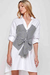 Striped Bodice Tie Waist Shirt Dress