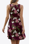 Printed Round Neck Sleeveless Dress with Pockets